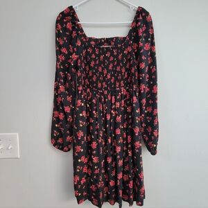 Old Navy Midi Black Floral Dress Women's Size L Peasant Milkmaid Cottagecore